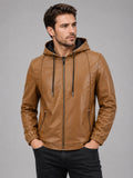 Men’s Hooded Leather Autumn Jacket Zip-Up Warm Autumn Winter Casual Coat for Everyday and Outdoor Wear
