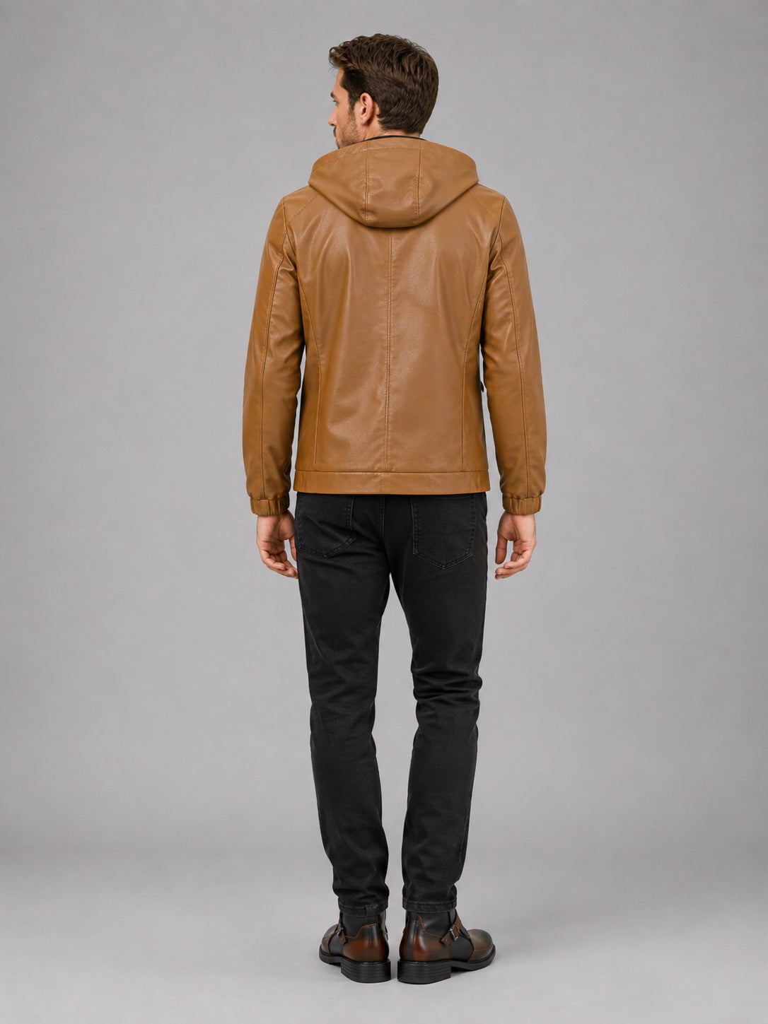 Men’s Hooded Leather Autumn Jacket Zip-Up Warm Autumn Winter Casual Coat for Everyday and Outdoor Wear