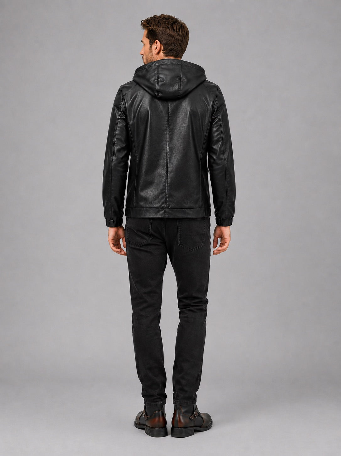 Men’s Hooded Leather Autumn Jacket Zip-Up Warm Autumn Winter Casual Coat for Everyday and Outdoor Wear
