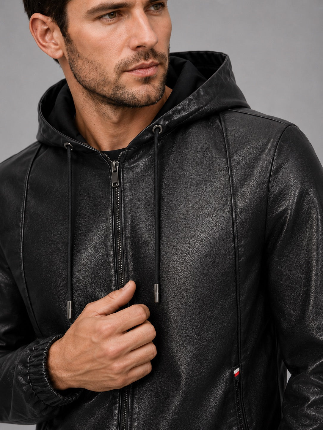 Men’s Hooded Leather Autumn Jacket Zip-Up Warm Autumn Winter Casual Coat for Everyday and Outdoor Wear