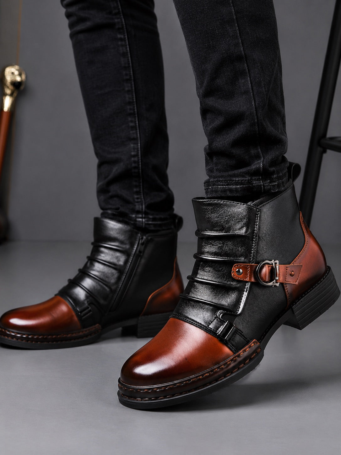 Men’s Ankle Boots Zip-Up Warm Autumn Winter Motorcycle Boots for Casual and Everyday Wear