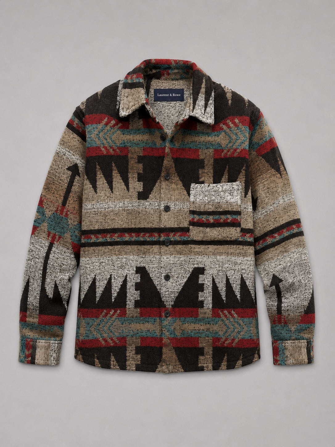 Men’s Heavyweight Flannel Autumn Jacket Wool Blend Ethnic Print Autumn Winter Shacket for Casual and Outdoor Wear