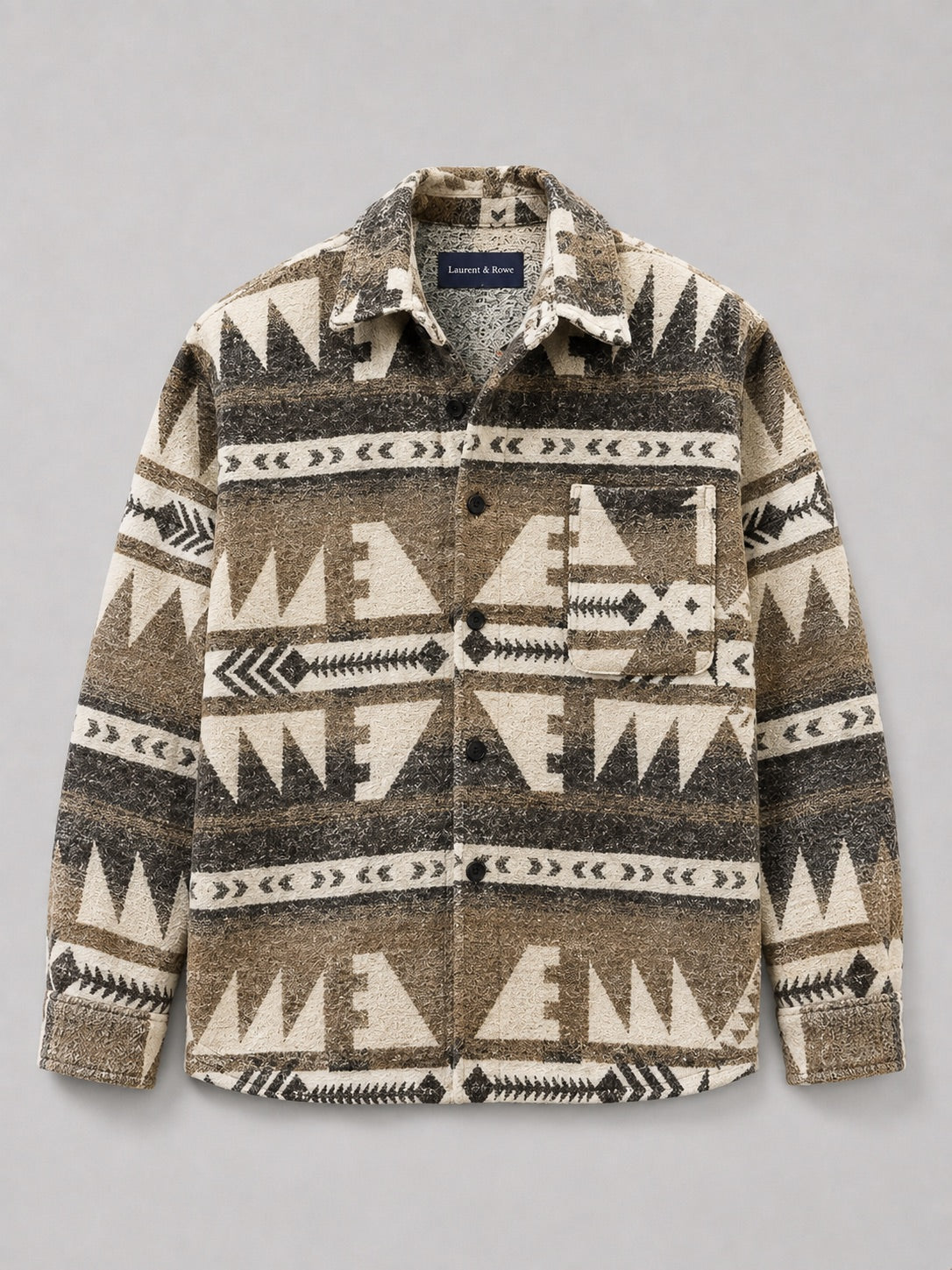 Men’s Heavyweight Flannel Autumn Jacket Wool Blend Ethnic Print Autumn Winter Shacket for Casual and Outdoor Wear
