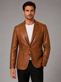 Men’s Leather Blazer Jacket Slim Fit Lapel Autumn Winter Business Casual Coat for Office and Evening Wear