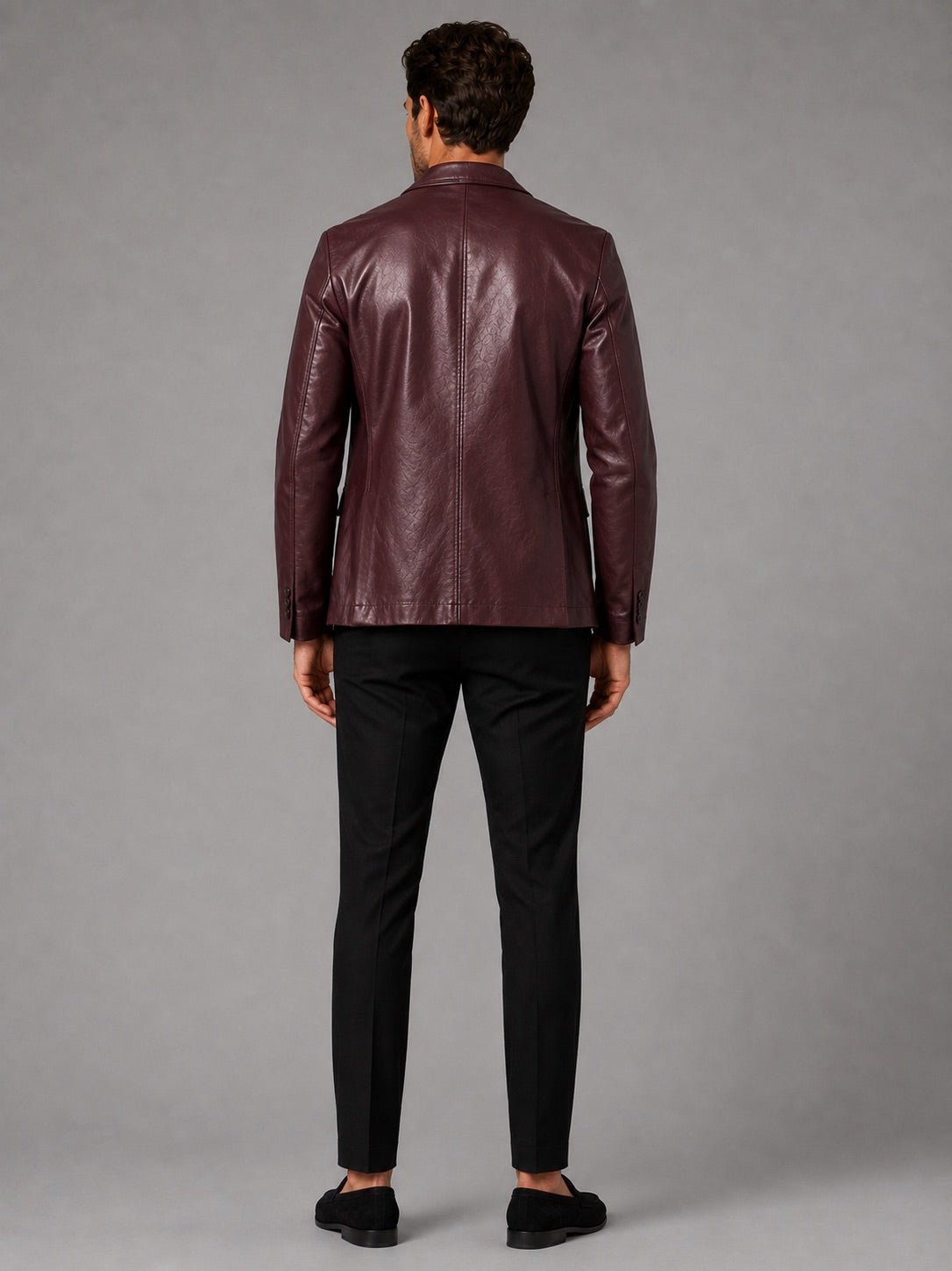 Men’s Leather Blazer Jacket Slim Fit Lapel Autumn Winter Business Casual Coat for Office and Evening Wear