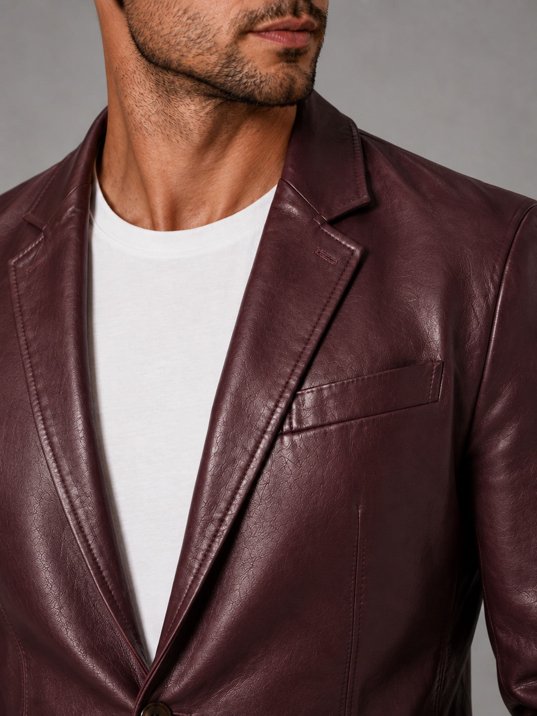 Men’s Leather Blazer Jacket Slim Fit Lapel Autumn Winter Business Casual Coat for Office and Evening Wear