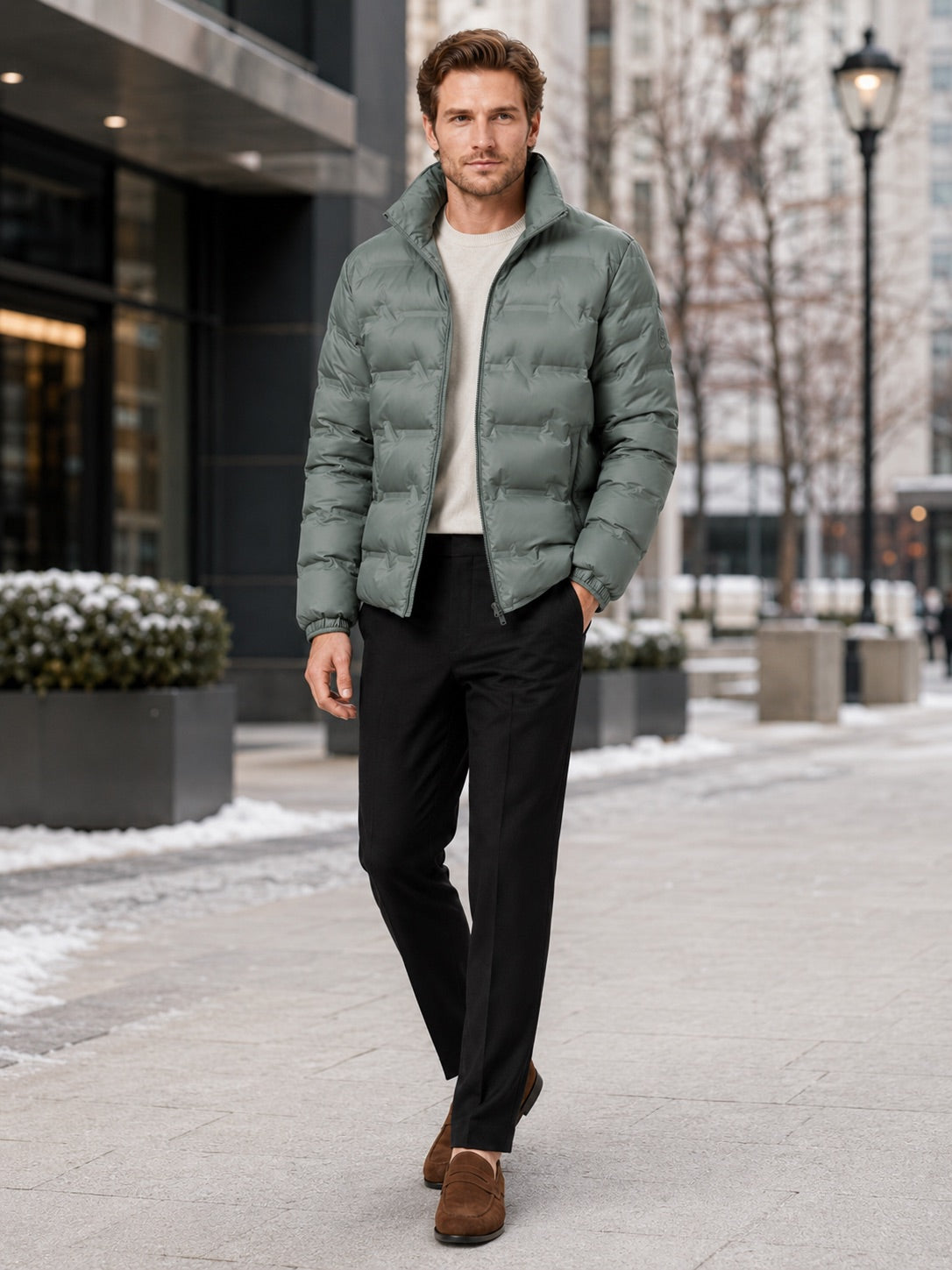 Men’s Puffer Jacket White Duck Down Thick Warm Stand Collar Winter Coat for Outdoor and Everyday Wear