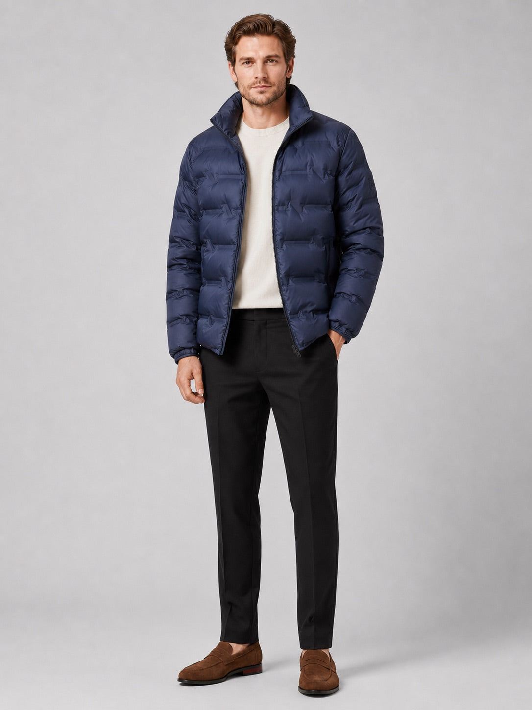 Men’s Puffer Jacket White Duck Down Thick Warm Stand Collar Winter Coat for Outdoor and Everyday Wear