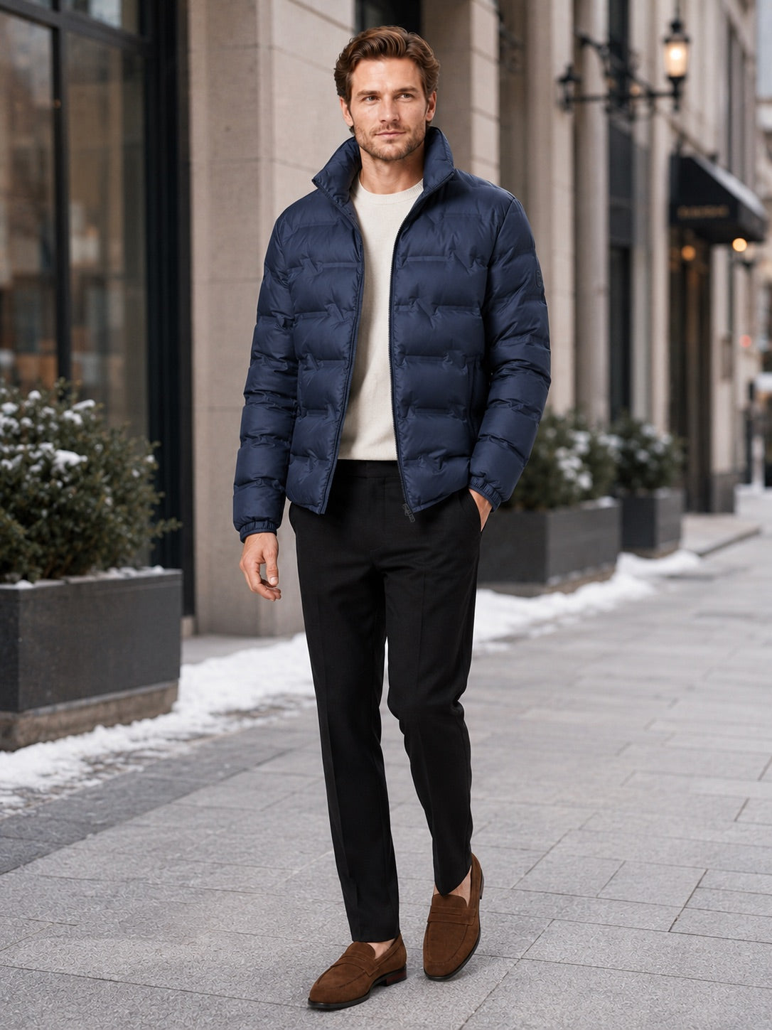 Men’s Puffer Jacket White Duck Down Thick Warm Stand Collar Winter Coat for Outdoor and Everyday Wear