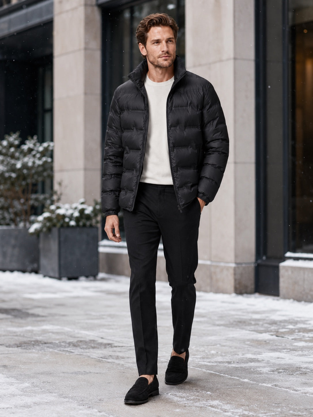 Men’s Puffer Jacket White Duck Down Thick Warm Stand Collar Winter Coat for Outdoor and Everyday Wear