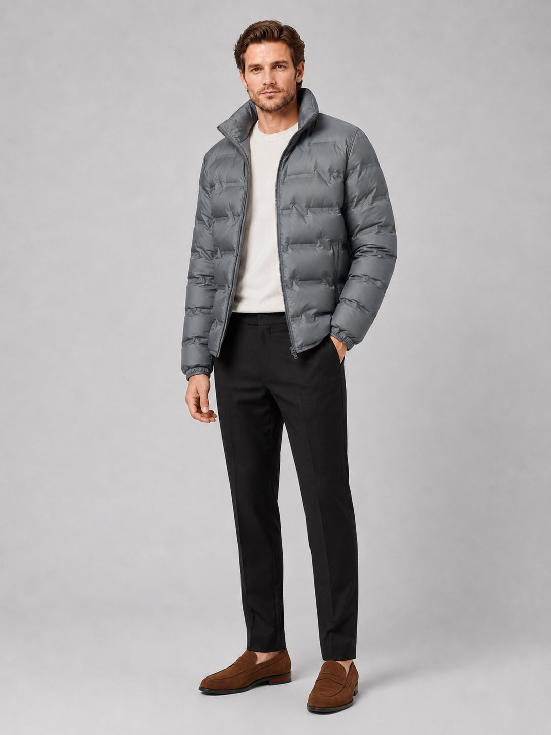 Men’s Puffer Jacket White Duck Down Thick Warm Stand Collar Winter Coat for Outdoor and Everyday Wear