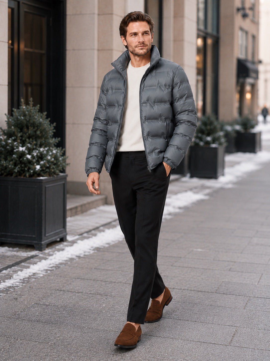 Men’s Puffer Jacket White Duck Down Thick Warm Stand Collar Winter Coat for Outdoor and Everyday Wear