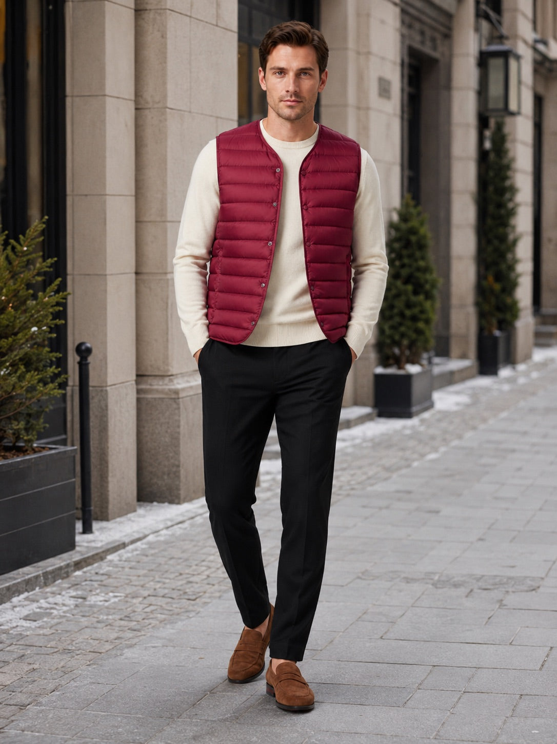 Men’s Down Gilet Windproof Waterproof Lightweight Warm Button Winter Puffer Gilet for Outdoor and Everyday Wear