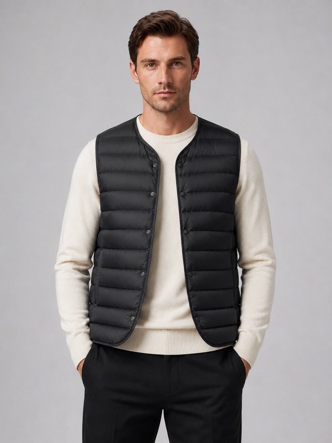 Men’s Down Gilet Windproof Waterproof Lightweight Warm Button Winter Puffer Gilet for Outdoor and Everyday Wear