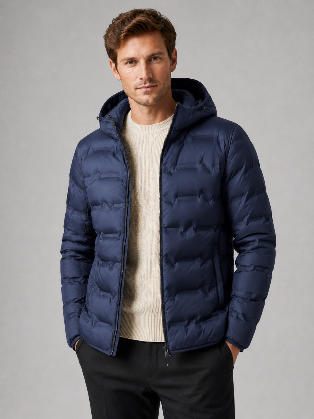 Men’s Duck Down Hooded Puffer Jacket Lightweight Warm Winter Autumn Jacket for Travel and Everyday Wear