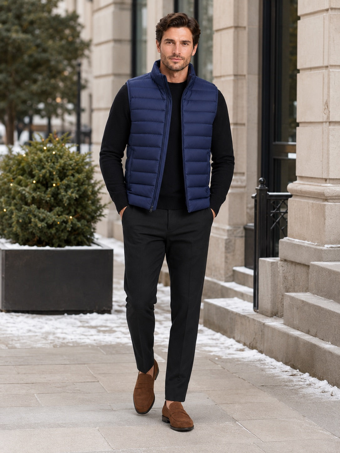 Men’s Down Gilet Thick Warm Zip-Up Windproof Waterproof Winter Puffer Gilet for Outdoor and Everyday Wear