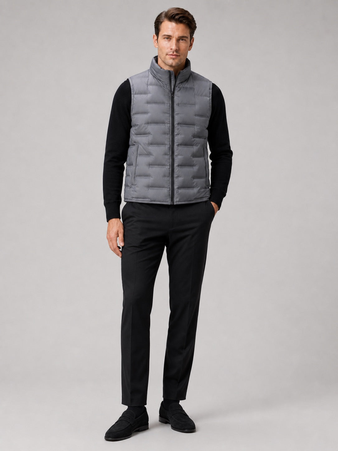 Men’s White Duck Down Gilet Stand Collar Windproof Waterproof Lightweight Winter Autumn Puffer Gilet for Everyday Wear