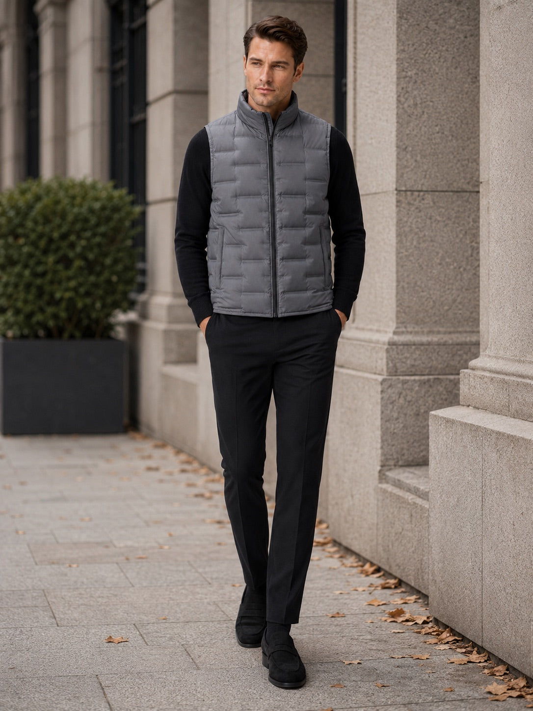Men’s White Duck Down Gilet Stand Collar Windproof Waterproof Lightweight Winter Autumn Puffer Gilet for Everyday Wear