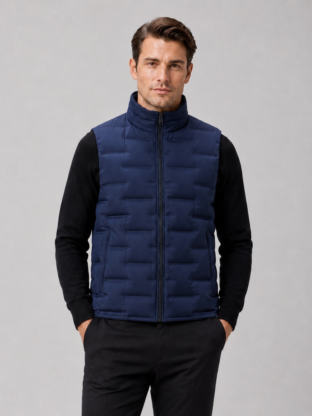 Men’s White Duck Down Gilet Stand Collar Windproof Waterproof Lightweight Winter Autumn Puffer Gilet for Everyday Wear