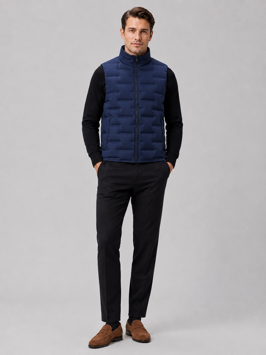 Men’s White Duck Down Gilet Stand Collar Windproof Waterproof Lightweight Winter Autumn Puffer Gilet for Everyday Wear