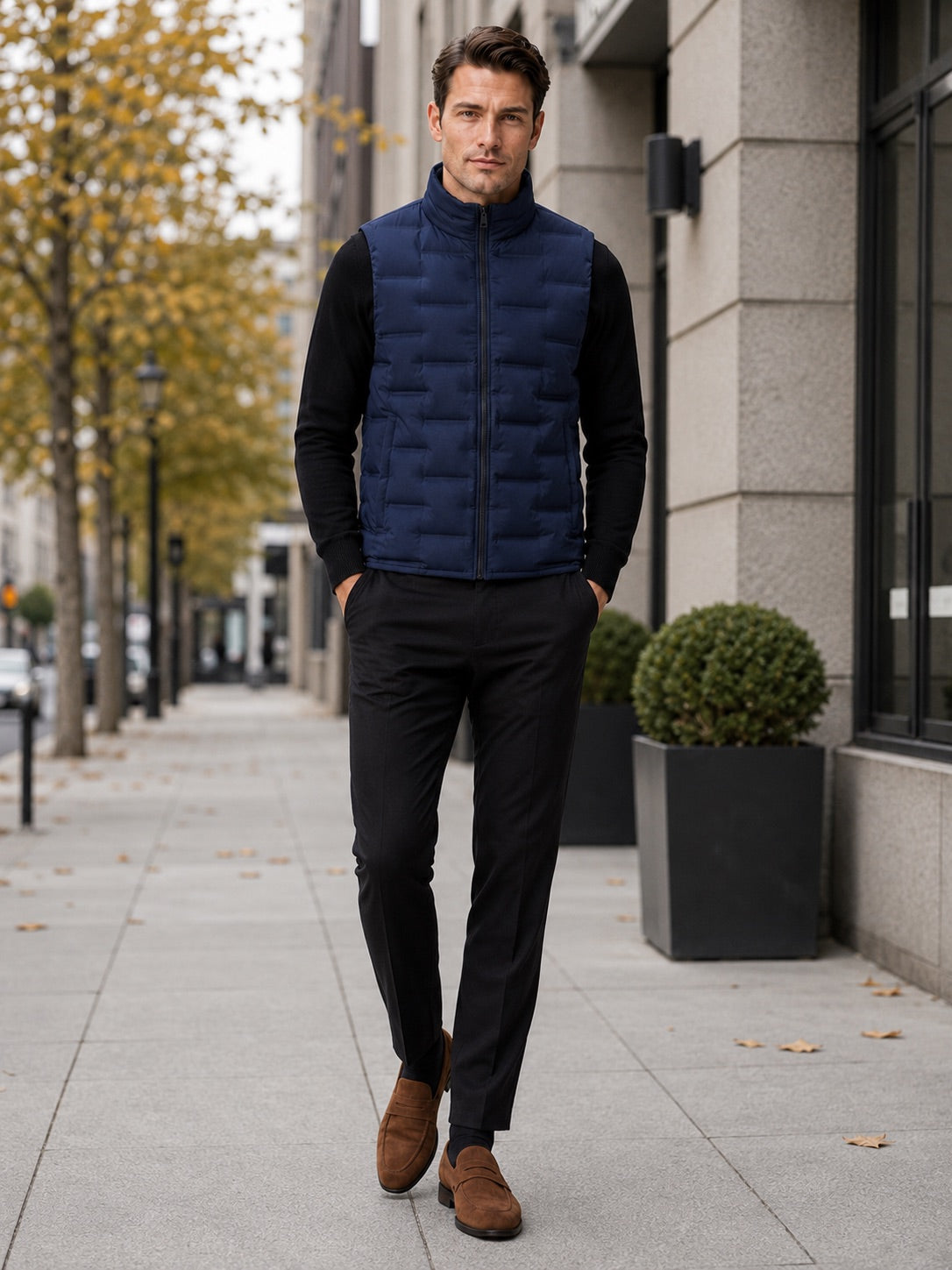 Men’s White Duck Down Gilet Stand Collar Windproof Waterproof Lightweight Winter Autumn Puffer Gilet for Everyday Wear