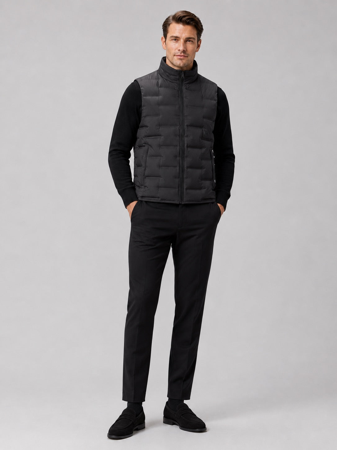 Men’s White Duck Down Gilet Stand Collar Windproof Waterproof Lightweight Winter Autumn Puffer Gilet for Everyday Wear