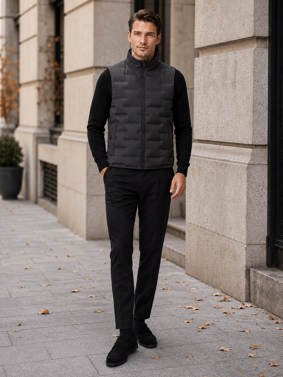 Men’s White Duck Down Gilet Stand Collar Windproof Waterproof Lightweight Winter Autumn Puffer Gilet for Everyday Wear