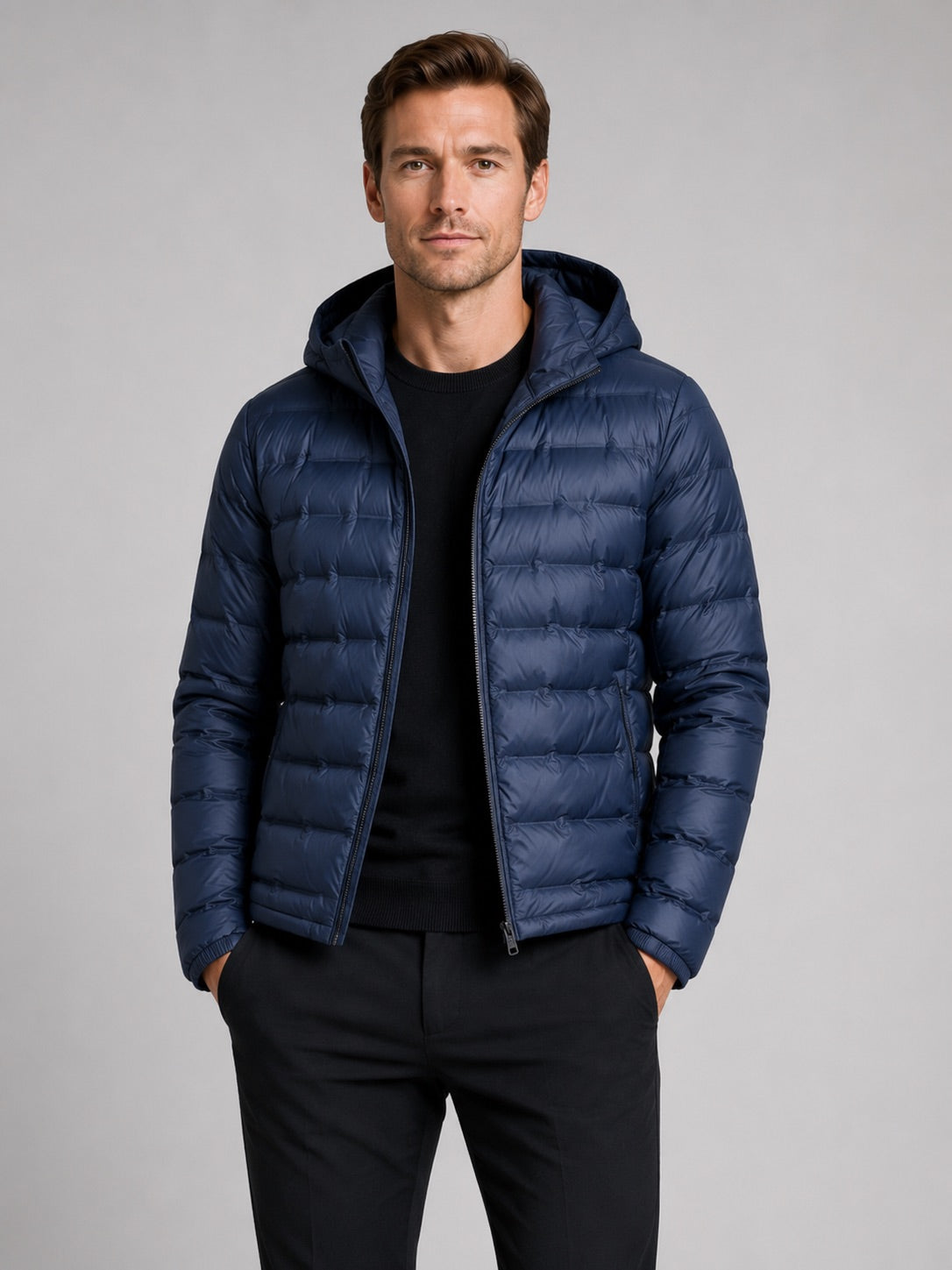Men’s Down Puffer Jacket Lightweight Windproof Waterproof Hooded Autumn Winter Puffer Jacket for Outdoor and Everyday Wear