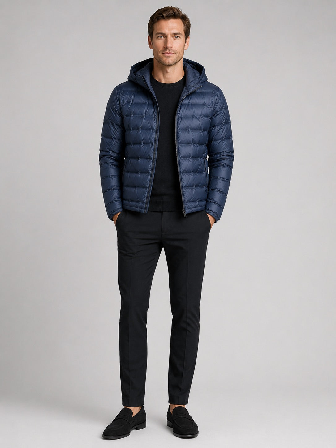 Men’s Down Puffer Jacket Lightweight Windproof Waterproof Hooded Autumn Winter Puffer Jacket for Outdoor and Everyday Wear
