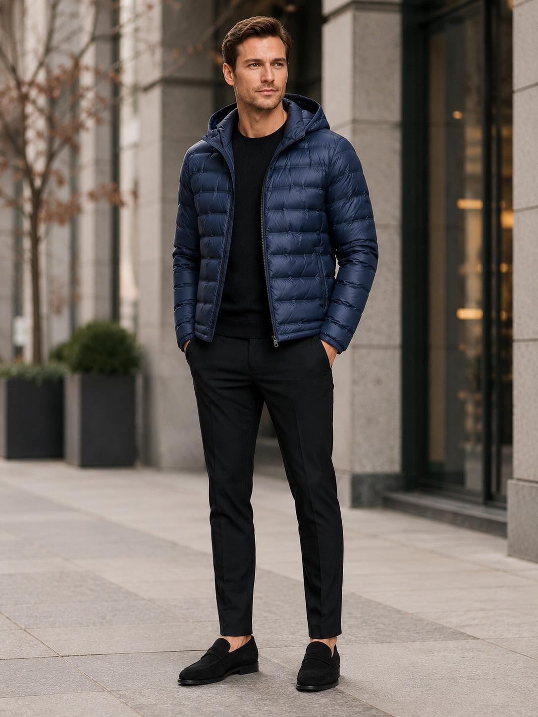 Men’s Down Puffer Jacket Lightweight Windproof Waterproof Hooded Autumn Winter Puffer Jacket for Outdoor and Everyday Wear