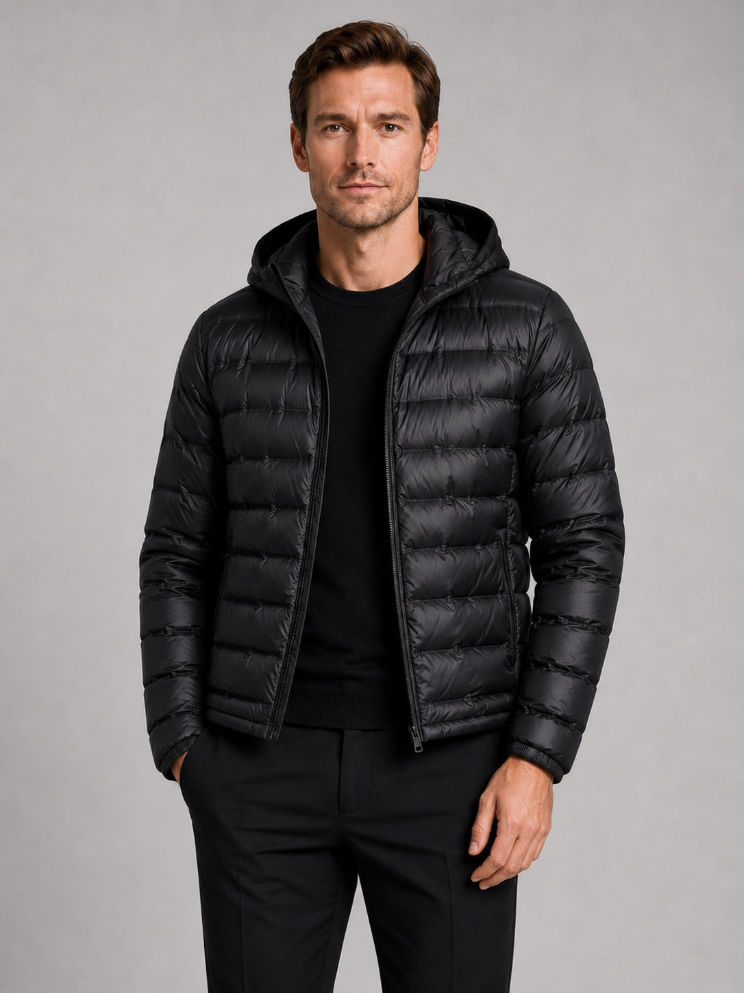 Men’s Down Puffer Jacket Lightweight Windproof Waterproof Hooded Autumn Winter Puffer Jacket for Outdoor and Everyday Wear