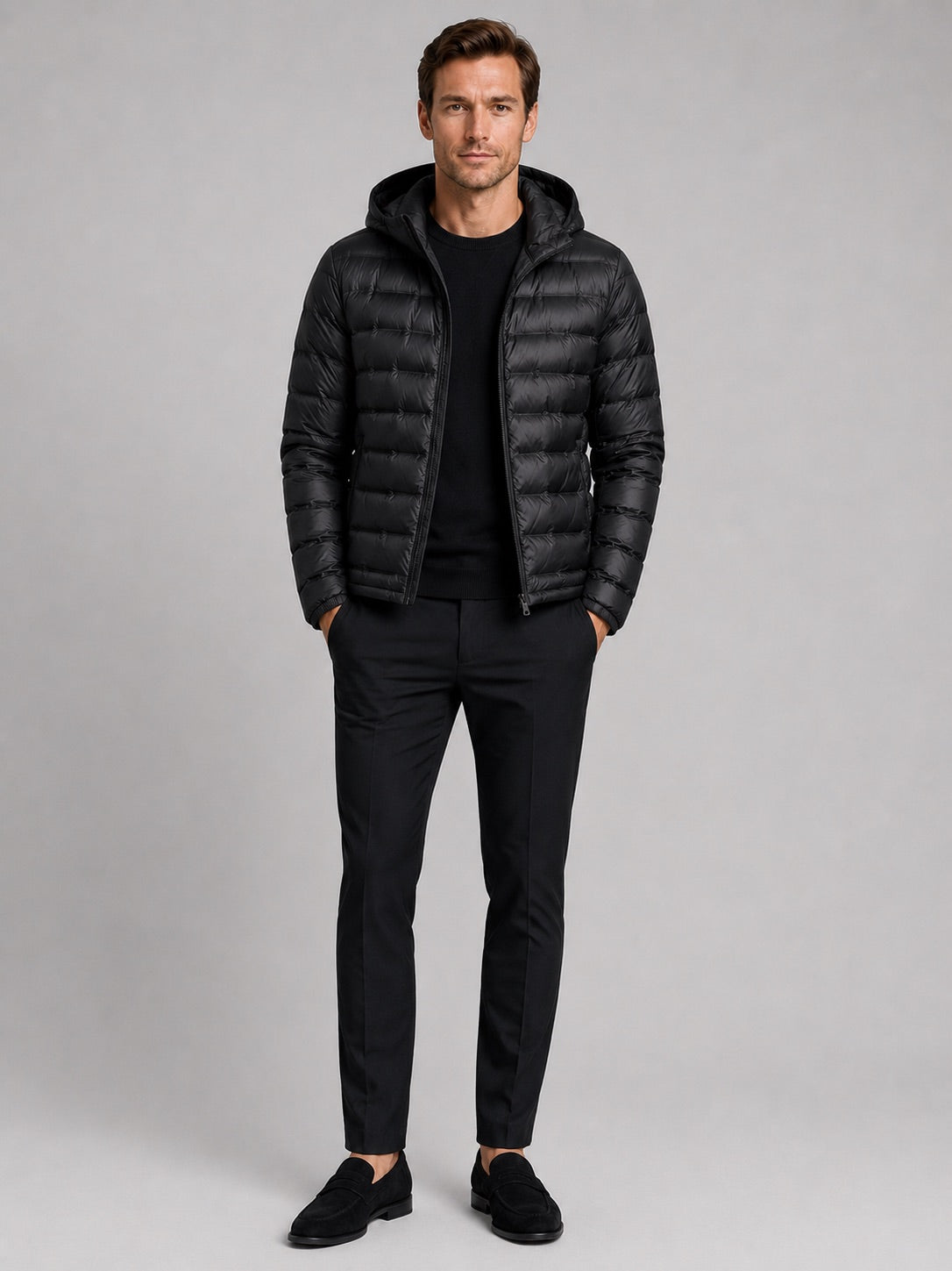 Men’s Down Puffer Jacket Lightweight Windproof Waterproof Hooded Autumn Winter Puffer Jacket for Outdoor and Everyday Wear