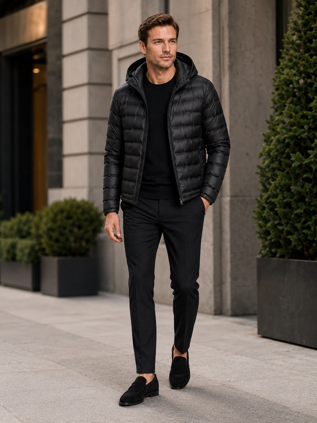 Men’s Down Puffer Jacket Lightweight Windproof Waterproof Hooded Autumn Winter Puffer Jacket for Outdoor and Everyday Wear