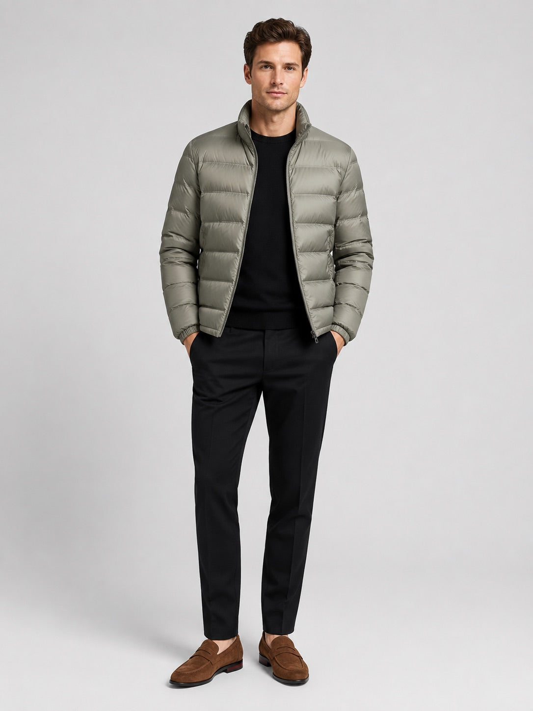 Men’s Down Jacket Stand Collar Lightweight Windproof Waterproof Autumn Winter Puffer Jacket for Casual and Everyday Wear