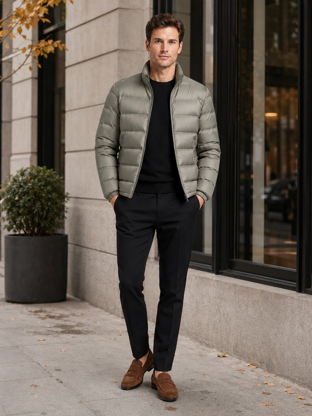 Men’s Down Jacket Stand Collar Lightweight Windproof Waterproof Autumn Winter Puffer Jacket for Casual and Everyday Wear