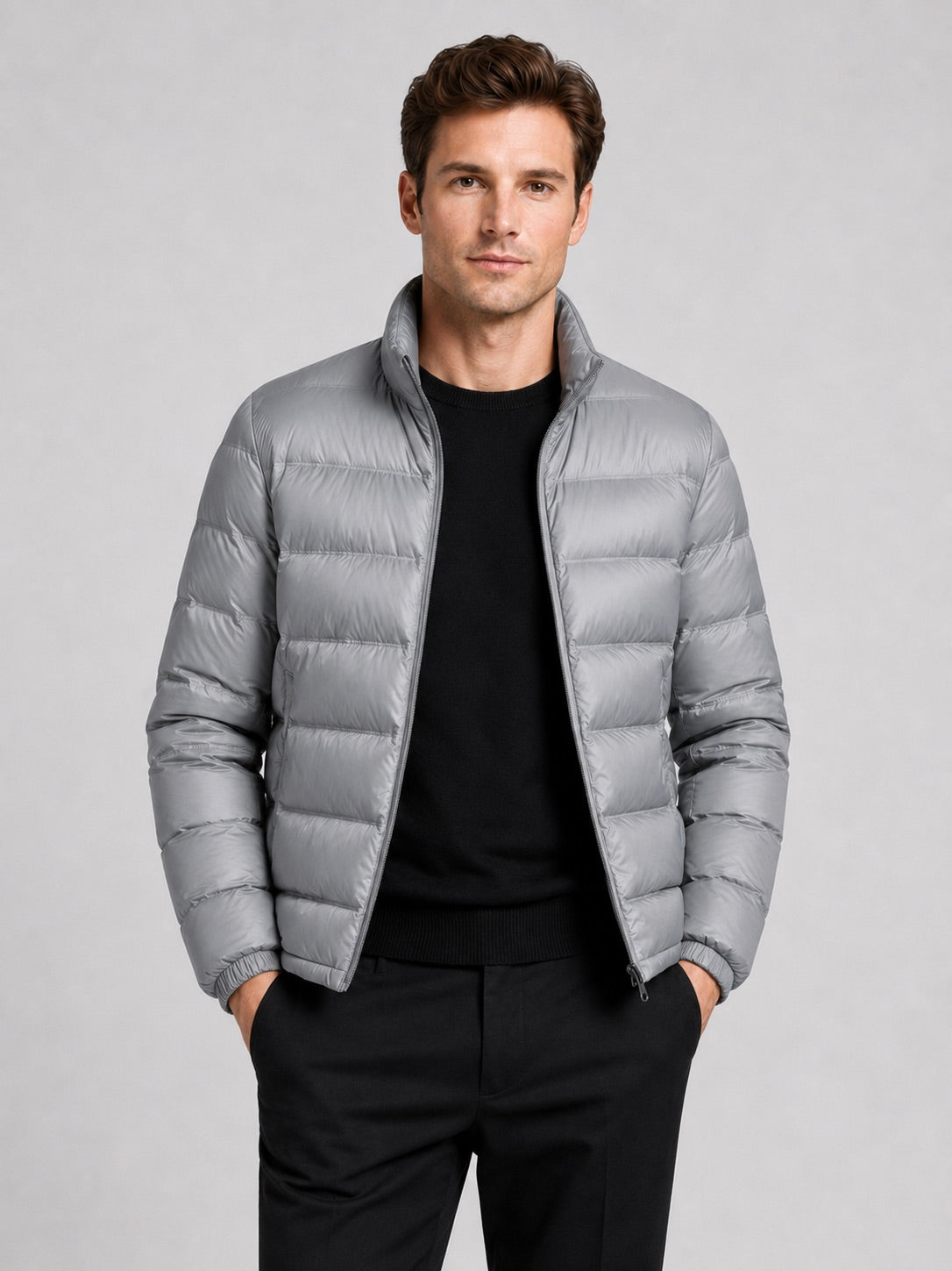 Men’s Down Jacket Stand Collar Lightweight Windproof Waterproof Autumn Winter Puffer Jacket for Casual and Everyday Wear