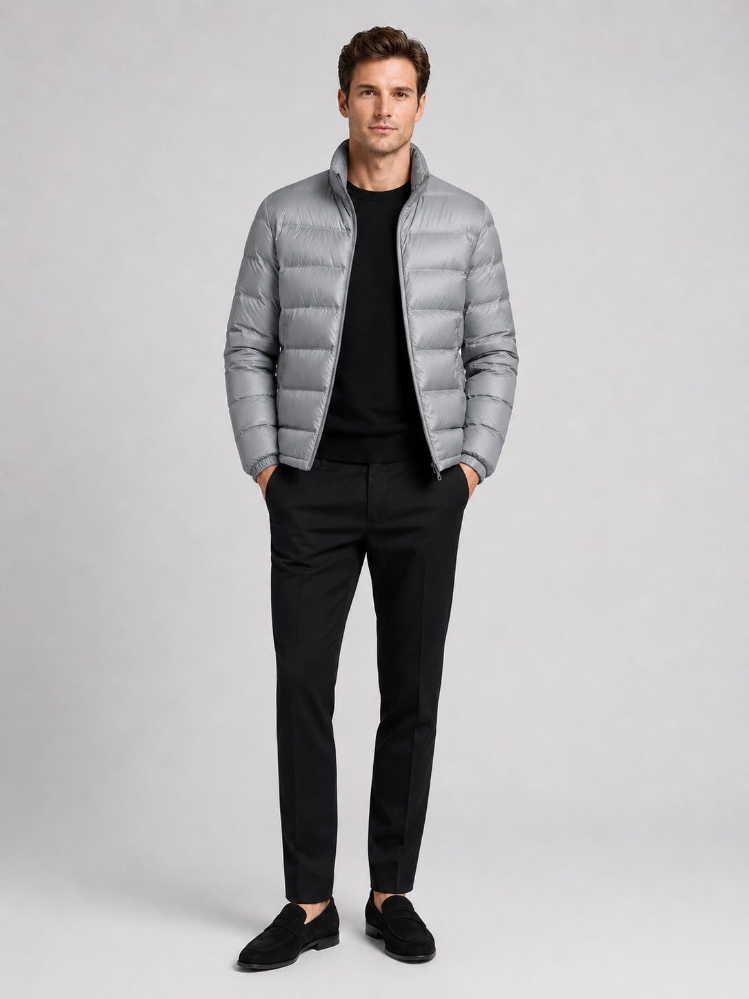 Men’s Down Jacket Stand Collar Lightweight Windproof Waterproof Autumn Winter Puffer Jacket for Casual and Everyday Wear