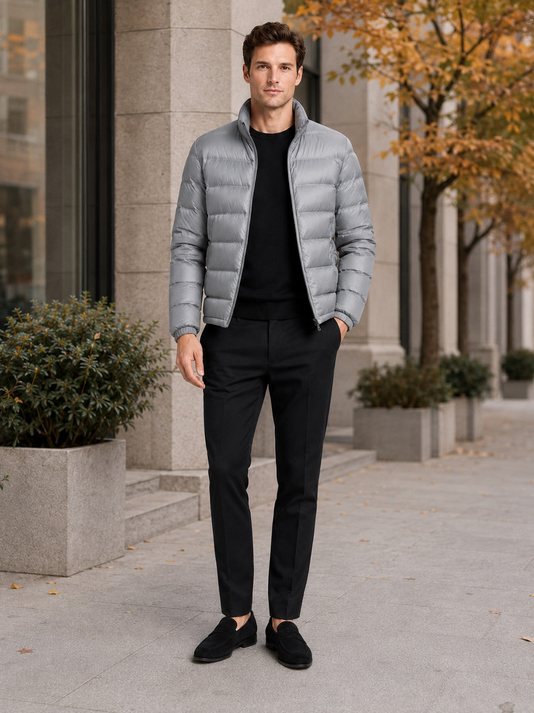 Men’s Down Jacket Stand Collar Lightweight Windproof Waterproof Autumn Winter Puffer Jacket for Casual and Everyday Wear