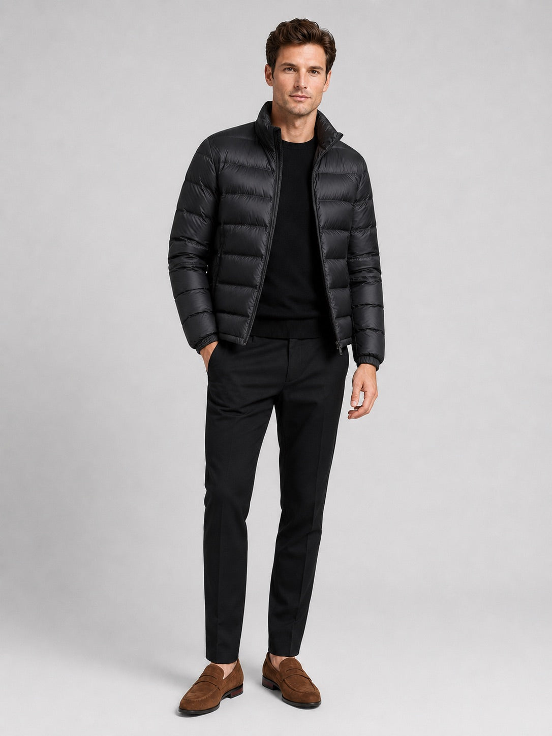 Men’s Down Jacket Stand Collar Lightweight Windproof Waterproof Autumn Winter Puffer Jacket for Casual and Everyday Wear