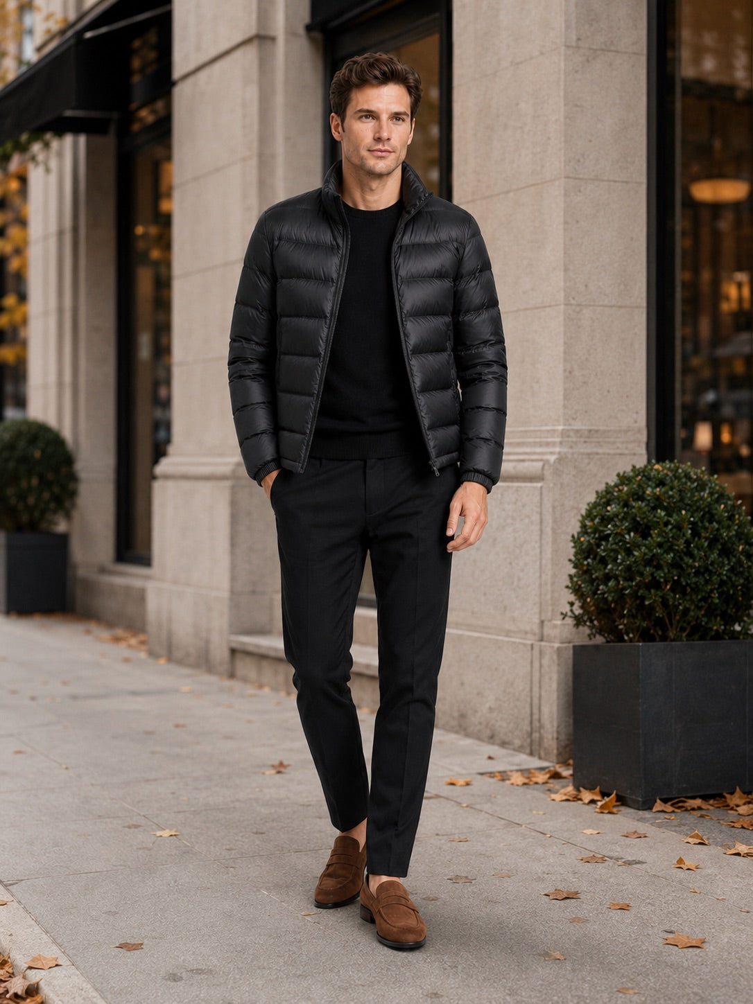 Men’s Down Jacket Stand Collar Lightweight Windproof Waterproof Autumn Winter Puffer Jacket for Casual and Everyday Wear