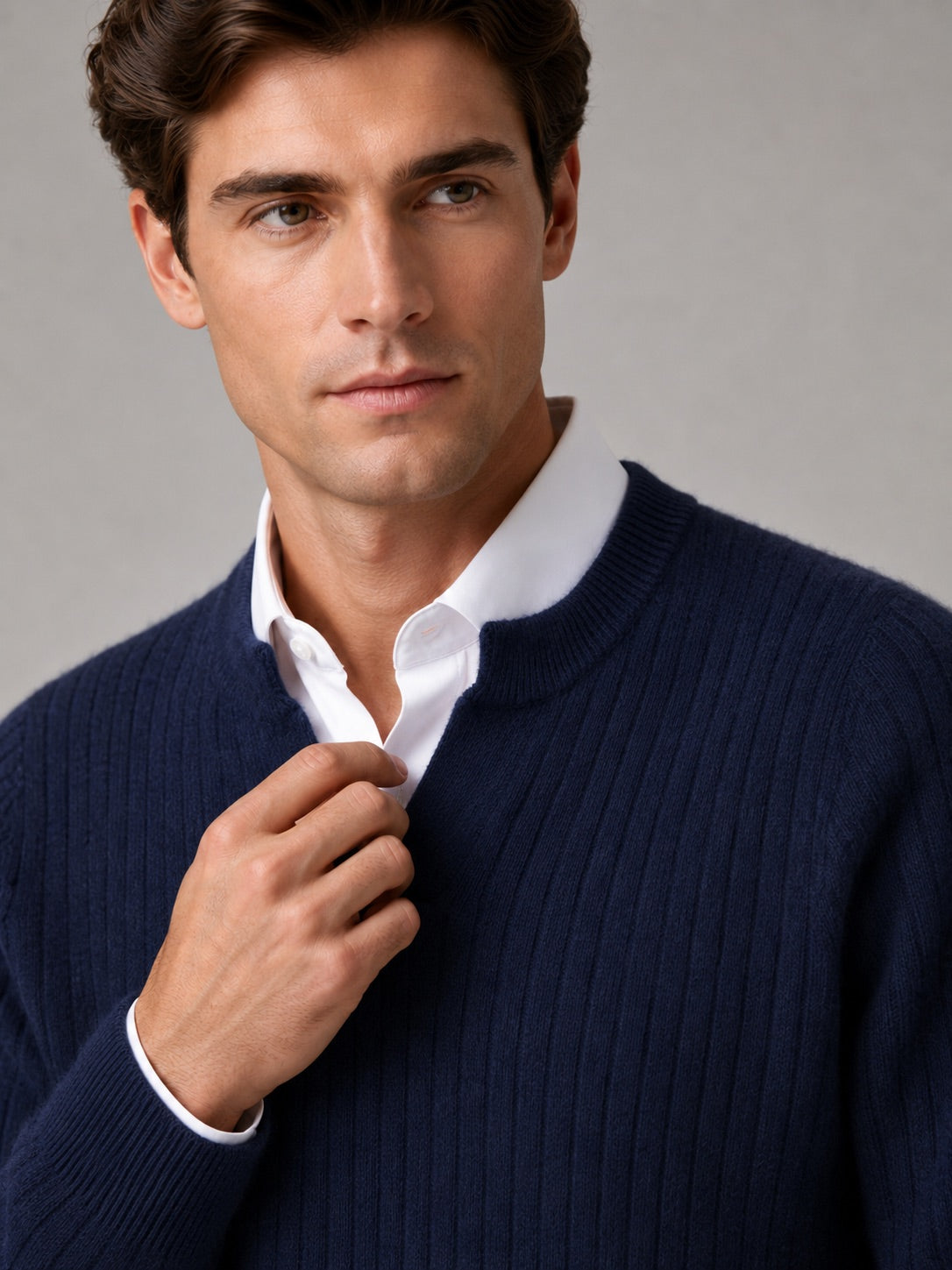Men’s Merino Wool Open Collar Jumper Warm Autumn Winter Knit Top for Business Casual and Everyday Wear