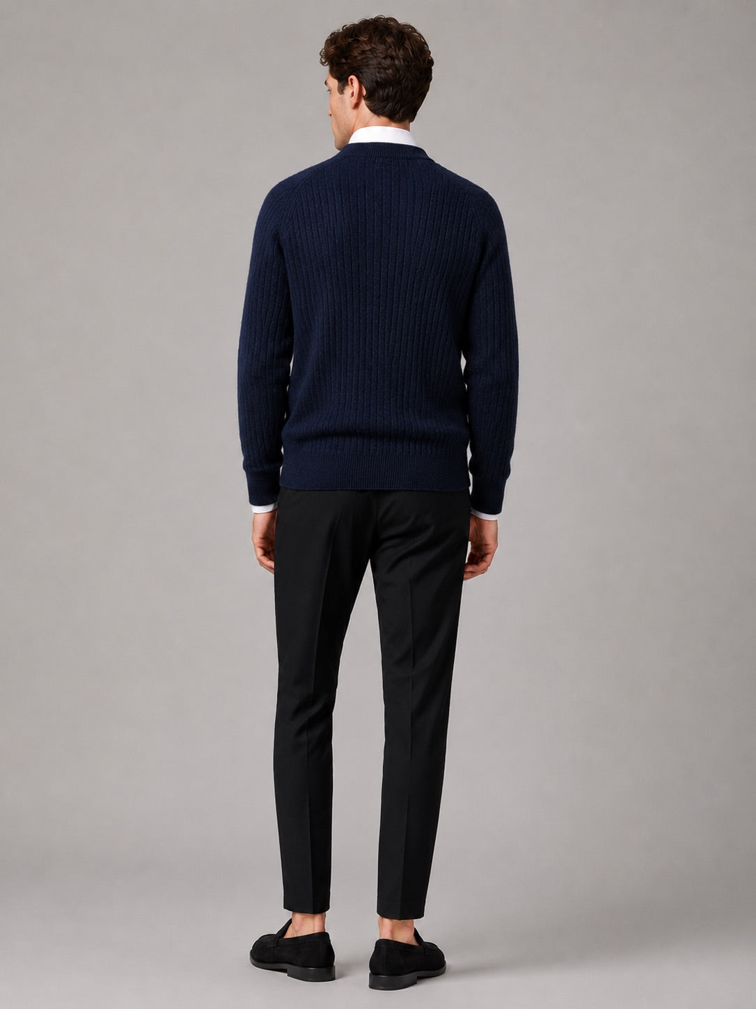 Men’s Merino Wool Open Collar Jumper Warm Autumn Winter Knit Top for Business Casual and Everyday Wear