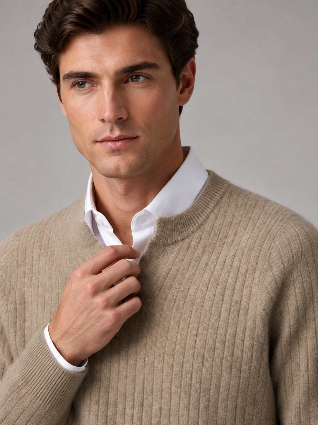 Men’s Merino Wool Open Collar Jumper Warm Autumn Winter Knit Top for Business Casual and Everyday Wear
