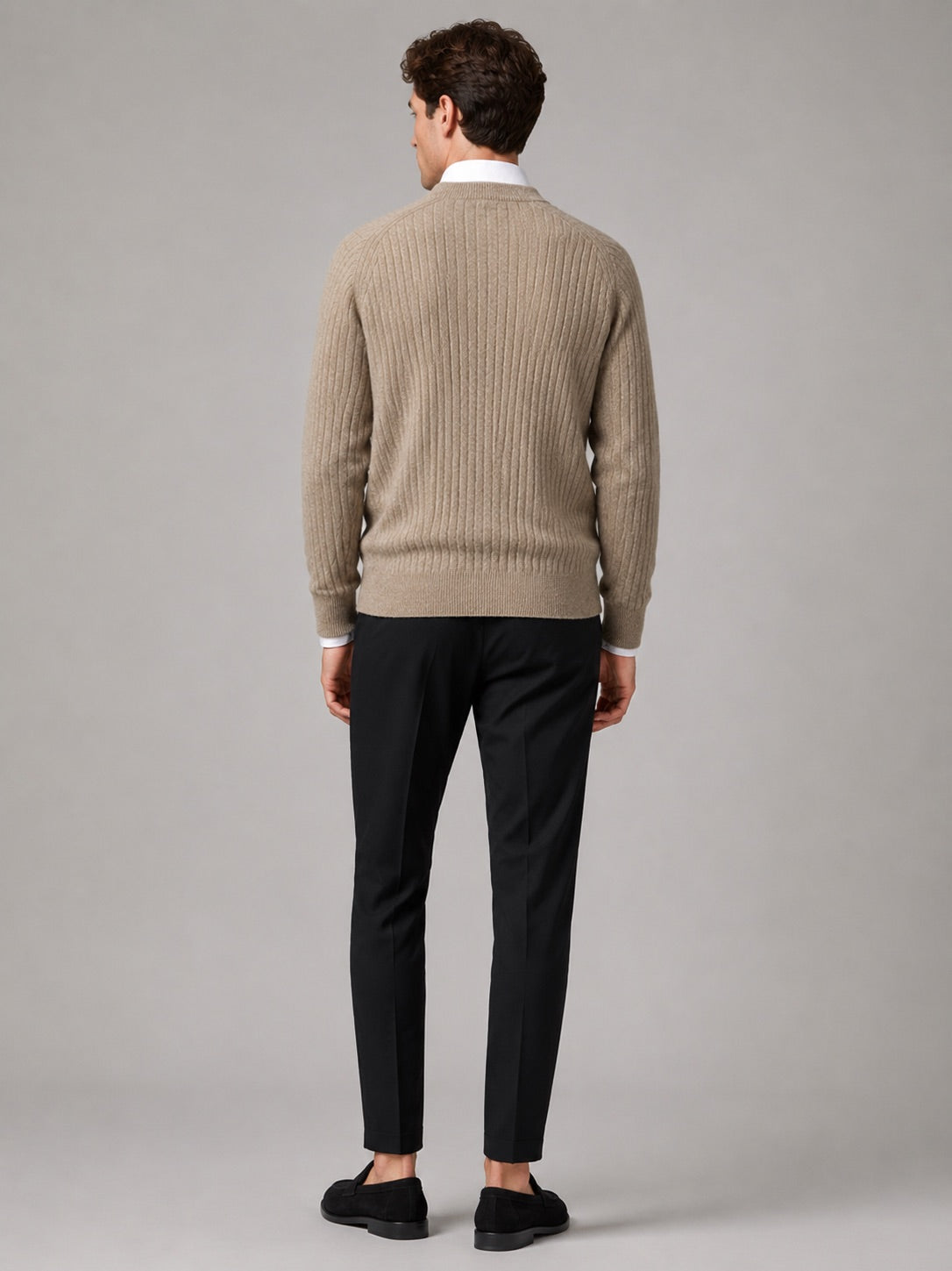 Men’s Merino Wool Open Collar Jumper Warm Autumn Winter Knit Top for Business Casual and Everyday Wear