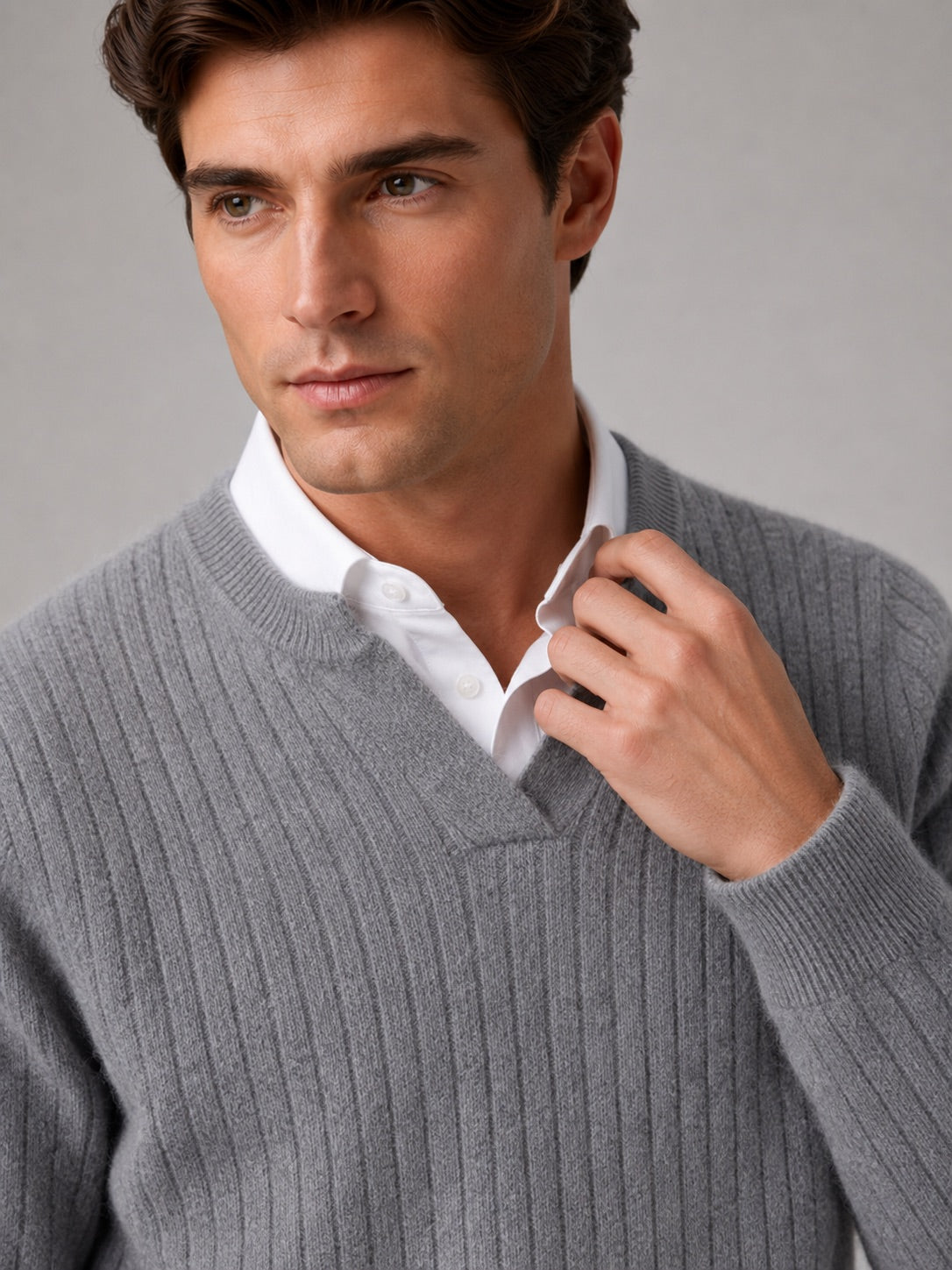 Men’s Merino Wool Open Collar Jumper Warm Autumn Winter Knit Top for Business Casual and Everyday Wear
