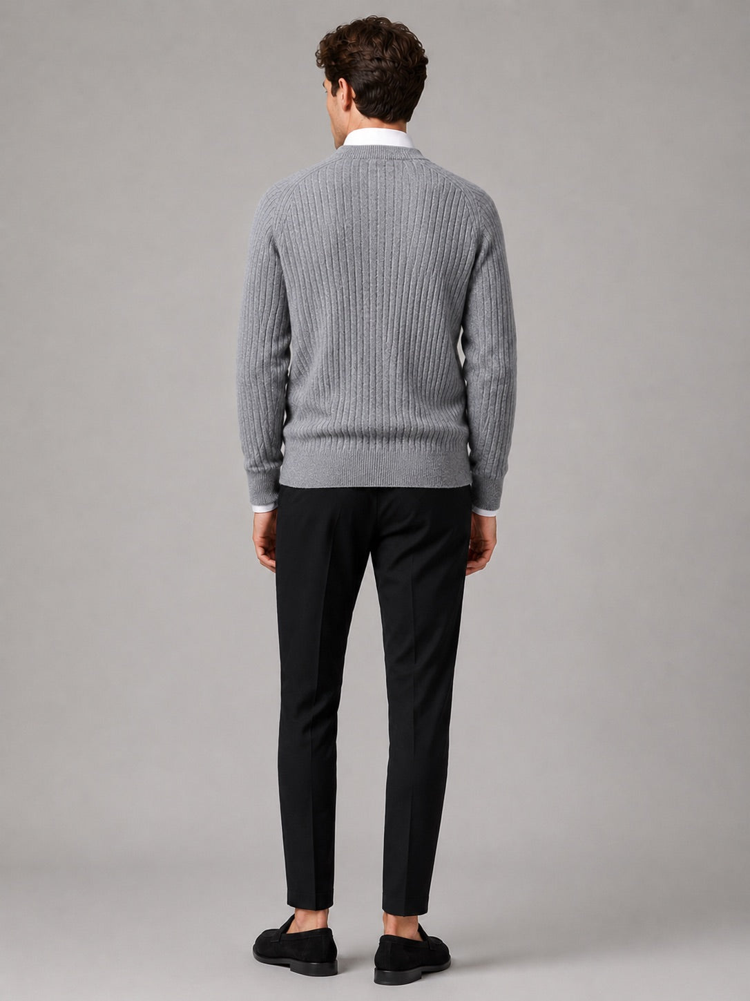 Men’s Merino Wool Open Collar Jumper Warm Autumn Winter Knit Top for Business Casual and Everyday Wear