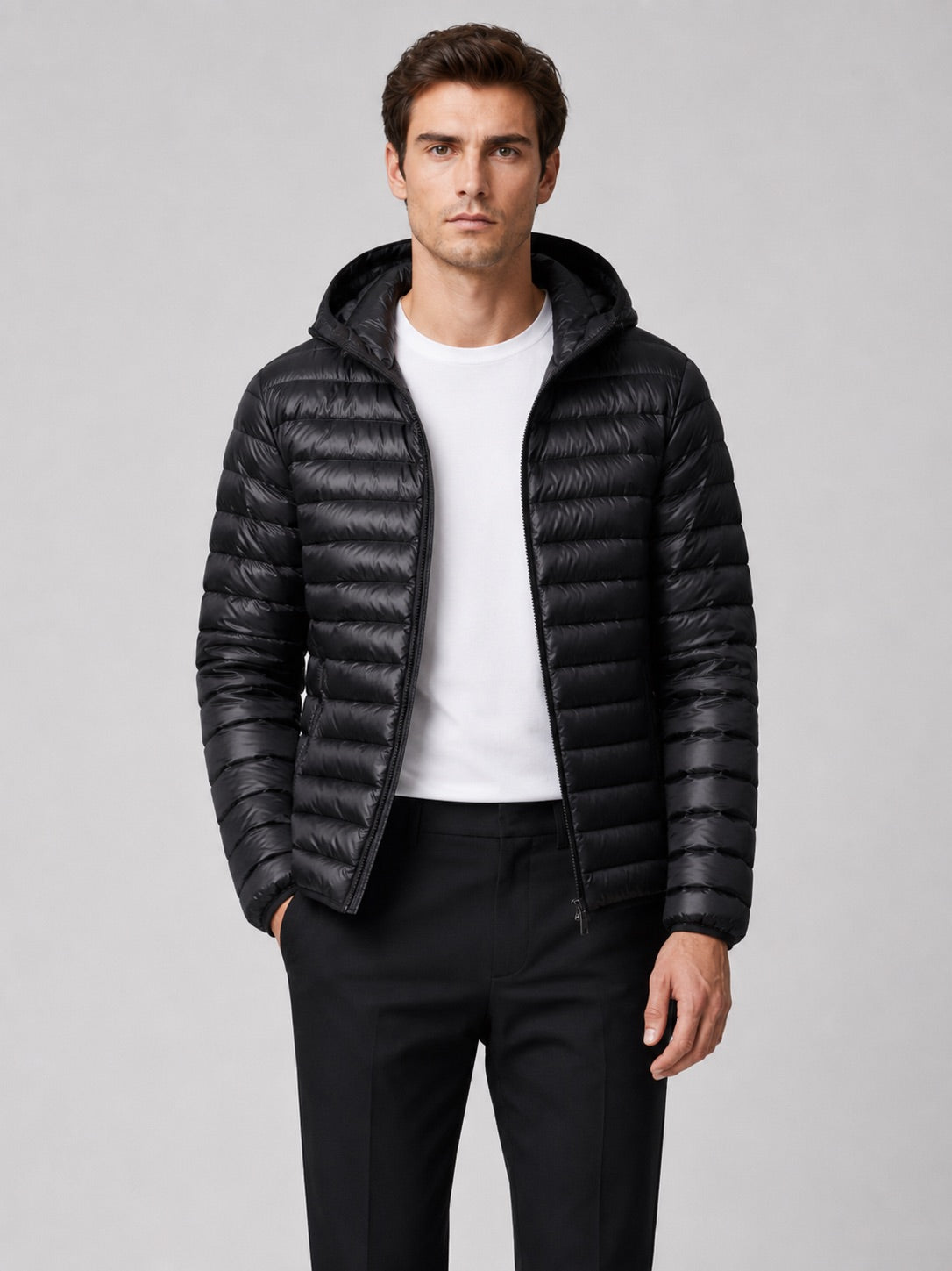 Men’s Lightweight Hooded Down Puffer Jacket Thermal Autumn Winter Coat for Travel and Everyday Wear