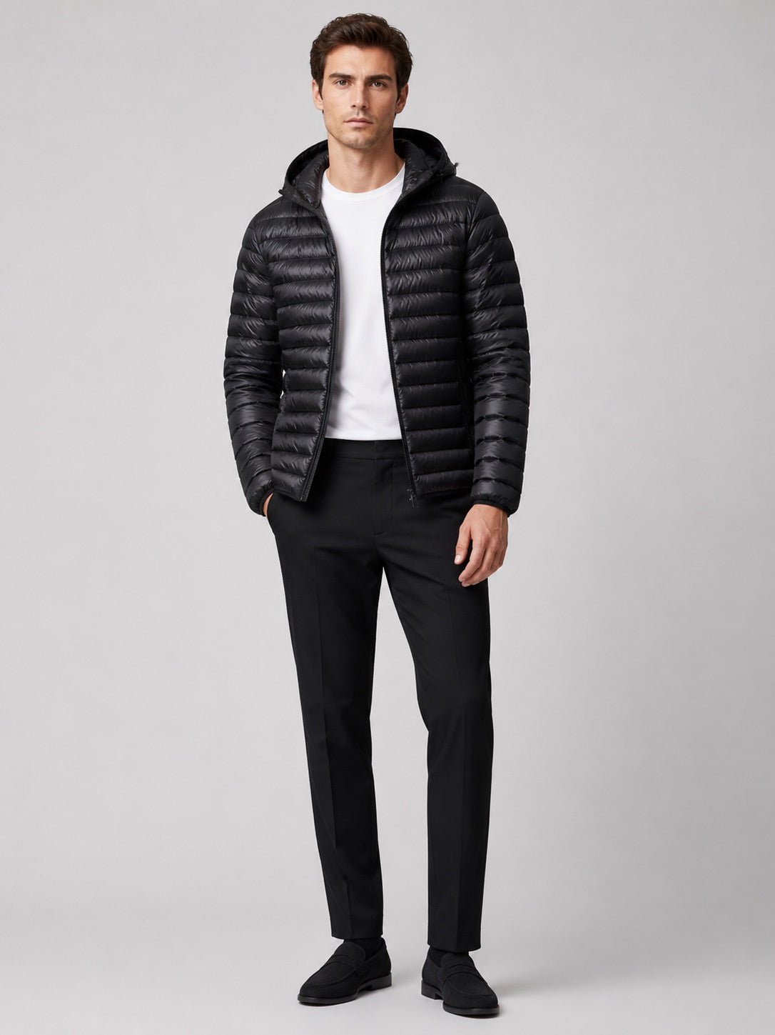 Men’s Lightweight Hooded Down Puffer Jacket Thermal Autumn Winter Coat for Travel and Everyday Wear