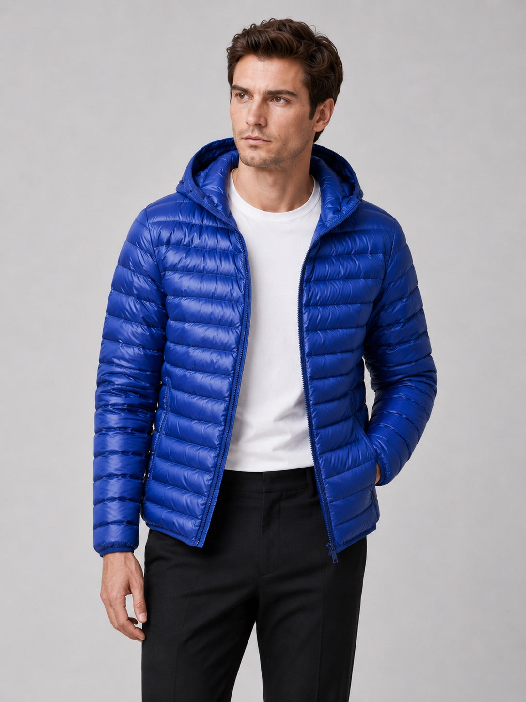 Men’s Lightweight Hooded Down Puffer Jacket Thermal Autumn Winter Coat for Travel and Everyday Wear