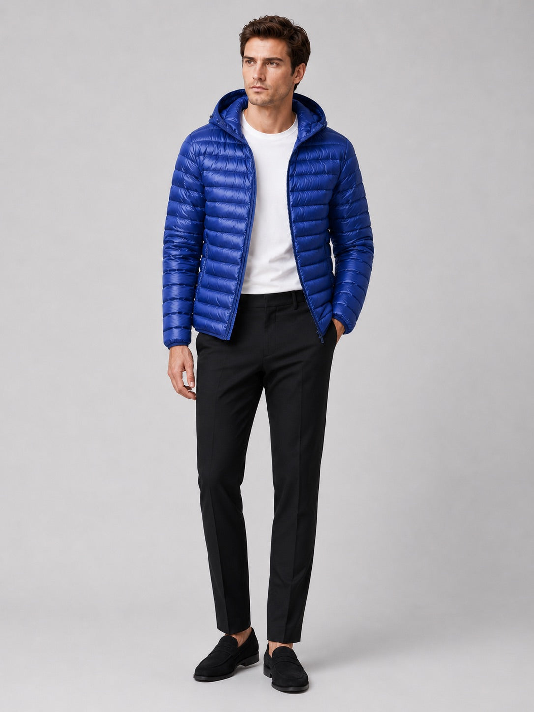 Men’s Lightweight Hooded Down Puffer Jacket Thermal Autumn Winter Coat for Travel and Everyday Wear